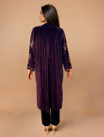 Thumbnail for trueBrowns Maroon Velvet Embroidered Kurta Set