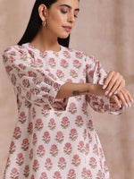 Thumbnail for trueBrowns Pink Brown Buta On White Block Print Cotton Baggy Sleeve Co-Ord Set - Distacart