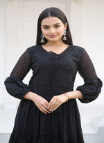 Thumbnail for Teeya Creation Black Color Faux Georgette Silk Heavy Embroidery Work Fully Stitched Gown