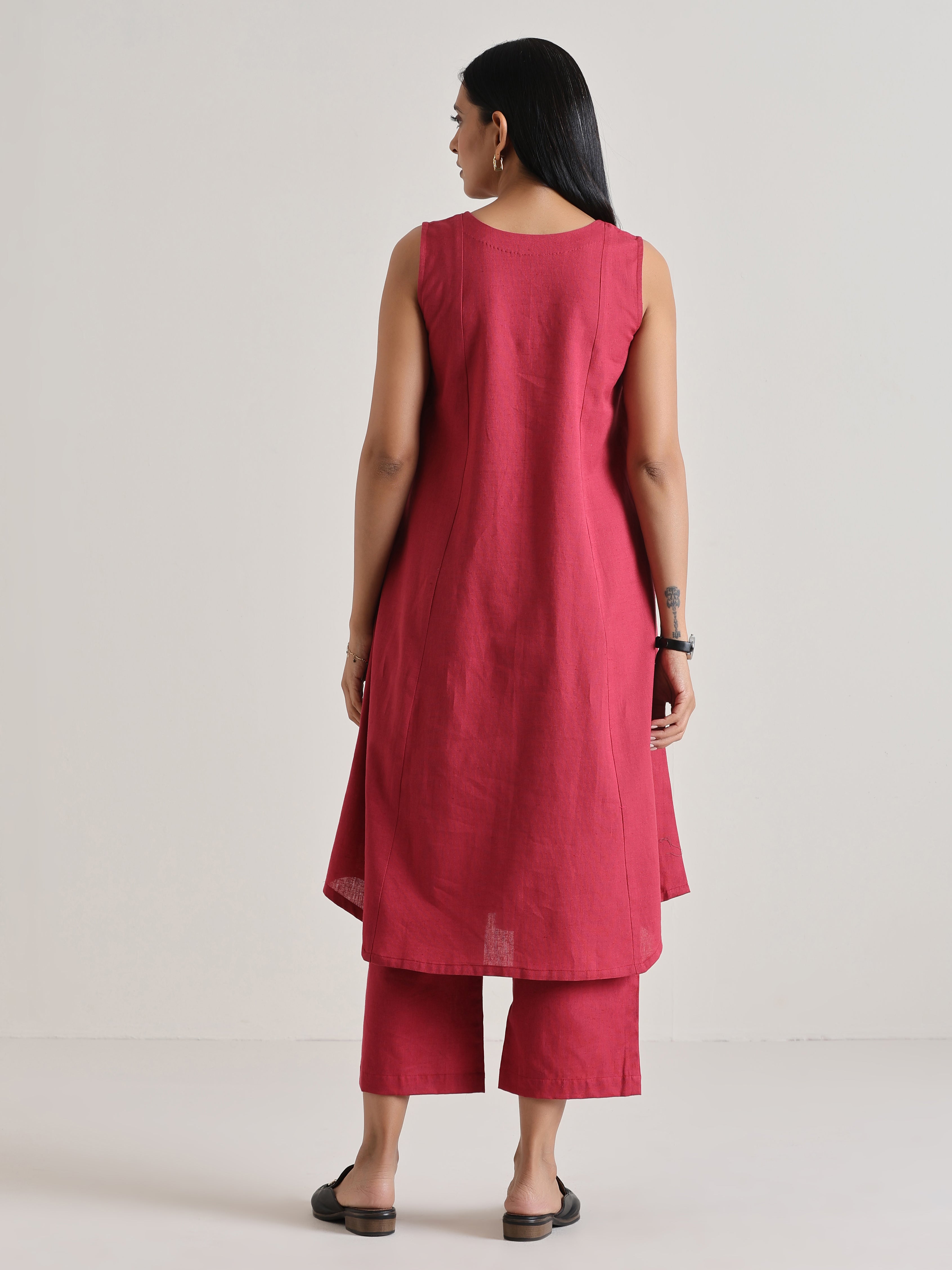trueBrowns Honey Red Panelled Co-ord Set - Distacart