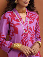 Thumbnail for trueBrowns Purple Print Straight Kurta Set - Distacart