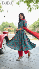Thumbnail for BulBul Anupama Cotton Blue Kurta Set with Dupatta