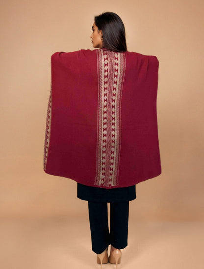 trueBrowns Maroon Woollen Geometric Kaftan Cape - Distacart