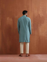 Thumbnail for trueBrowns Men's Green Textured Cotton Dobby Kurta