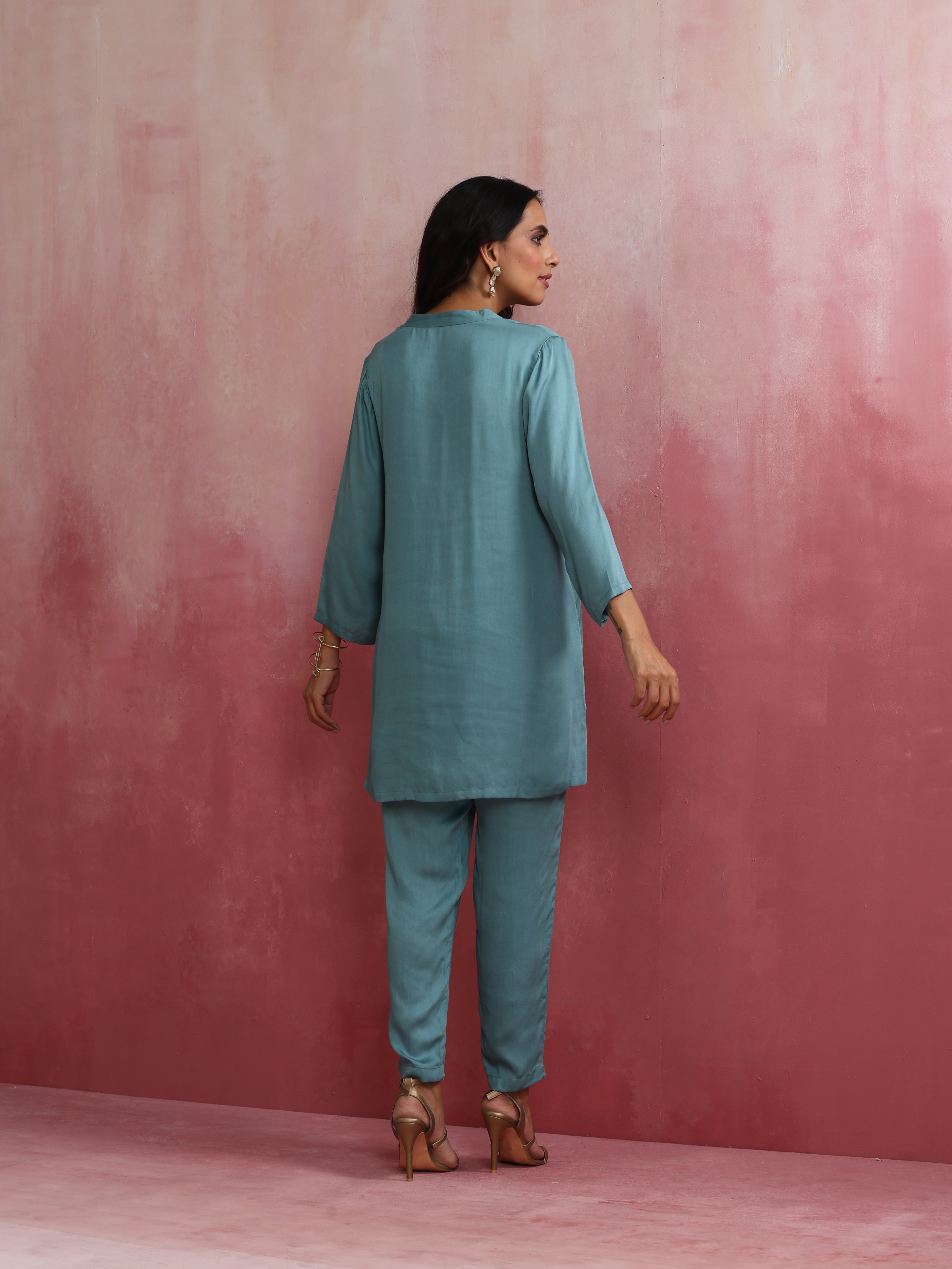 trueBrowns Light Blue Modal Straight Kurta Co-ord Set