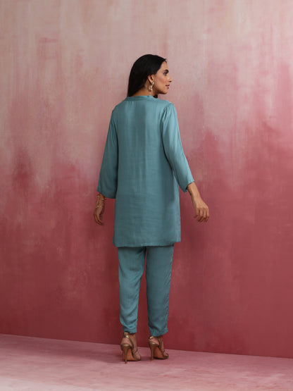 trueBrowns Light Blue Modal Straight Kurta Co-ord Set - Distacart