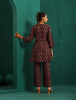 Thumbnail for trueBrowns Black Diamond Muslin Silk Printed Relaxed Co-ord Set - Distacart