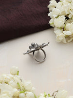 Thumbnail for trueBrowns Silver Tone Floral Ring - Distacart