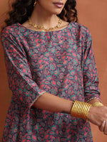 Thumbnail for trueBrowns Purple Print A-line Kurta Set - Distacart