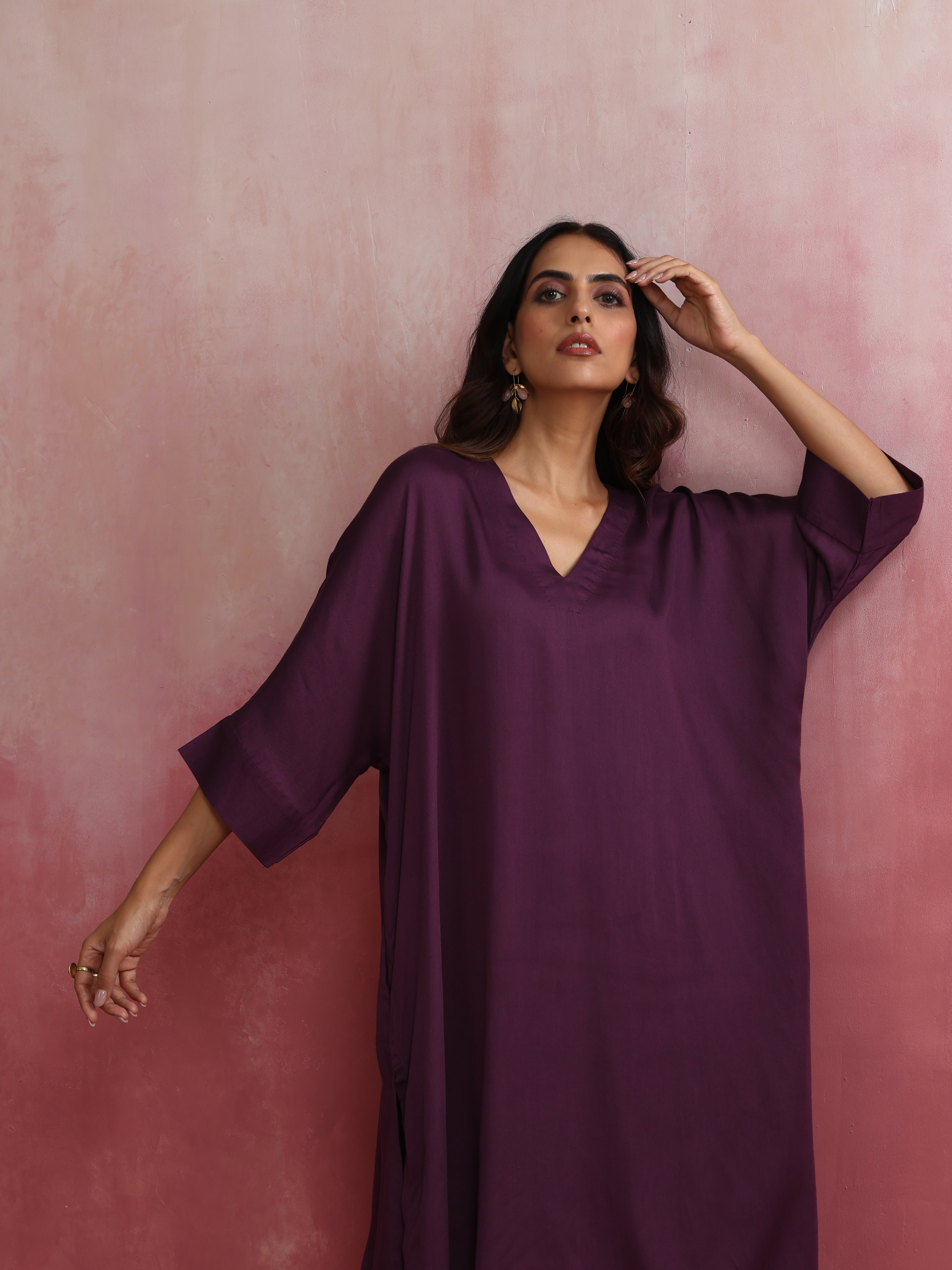 trueBrowns Purple Modal Kimono Kurta Set - Distacart