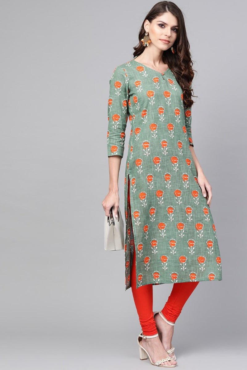 Ahika Women Casual Wear Cotton Fabric Sea Green Printed Trendy Kurti - Distacart