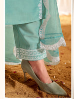 Thumbnail for BulBul Women Aqua Embroidered Premium Silk Straight Suit With Dupatta