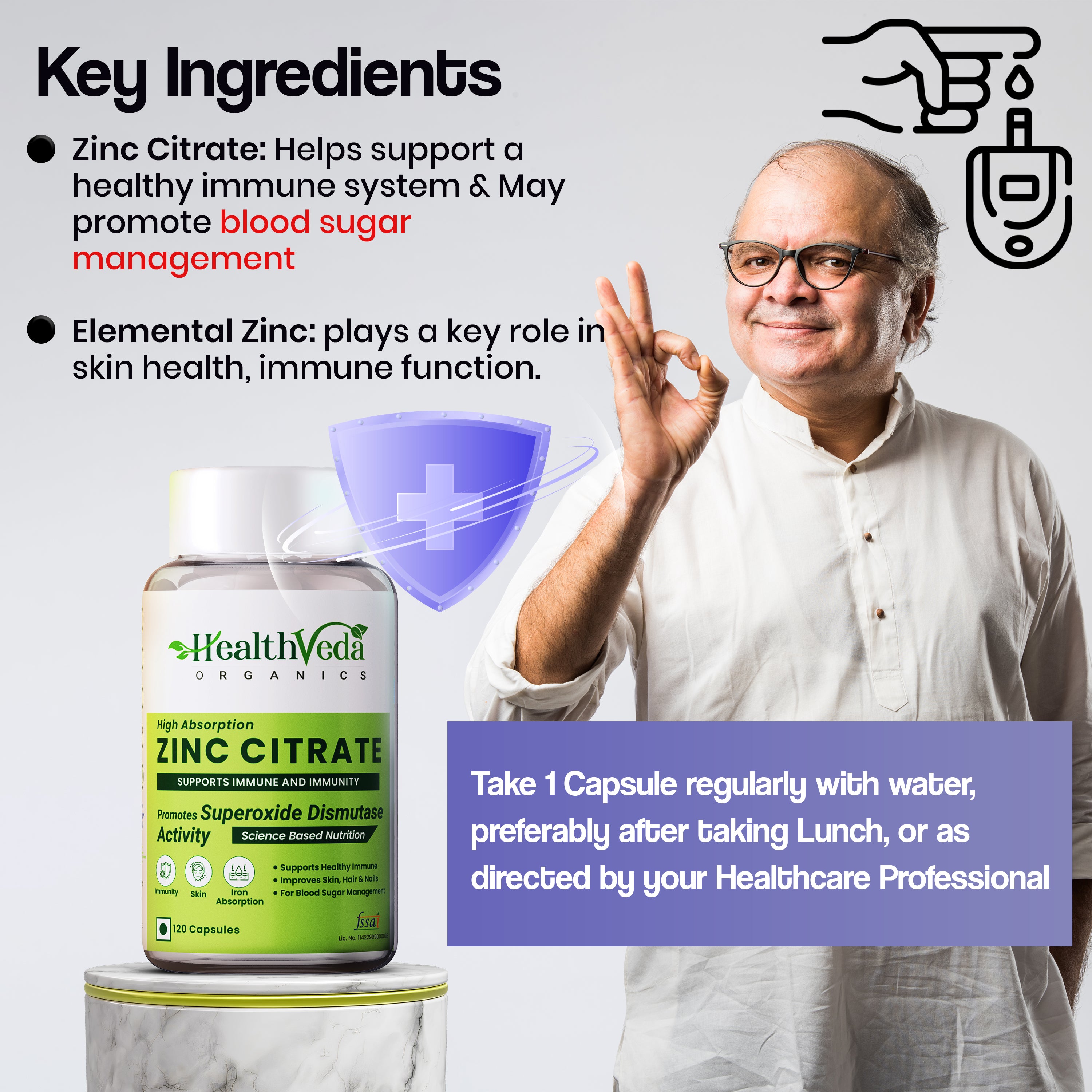 Health Veda Organics Zinc Citrate Veg Capsules - Distacart