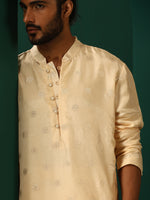 Thumbnail for trueBrowns Men's Ivory Geometric Floral Viscose Silk Long Kurta - Distacart