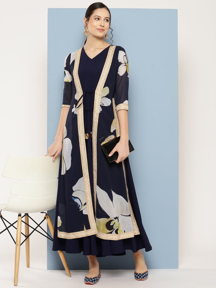 Ahalyaa Floral Printed Maxi Empire Ethnic Dress - Distacart