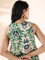 Thumbnail for trueBrowns Green Cotton Ikat Sleeveless Co-ord Set - Distacart