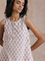 Thumbnail for trueBrowns White With Grey Buta Block Print Cotton Sleeveless Co-Ord Set - Distacart
