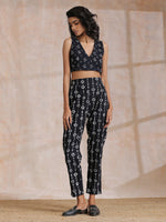 Thumbnail for trueBrowns Black White Geometric Print Cotton Pant Suit Set - Distacart