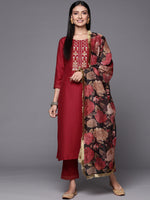 Thumbnail for Varanga Thread Embroidered Kurta Paired With Straight Pant And Digital Printed Dupatta - Distacart