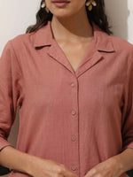 Thumbnail for trueBrowns Peach Cotton Linen Kurta Pant Set