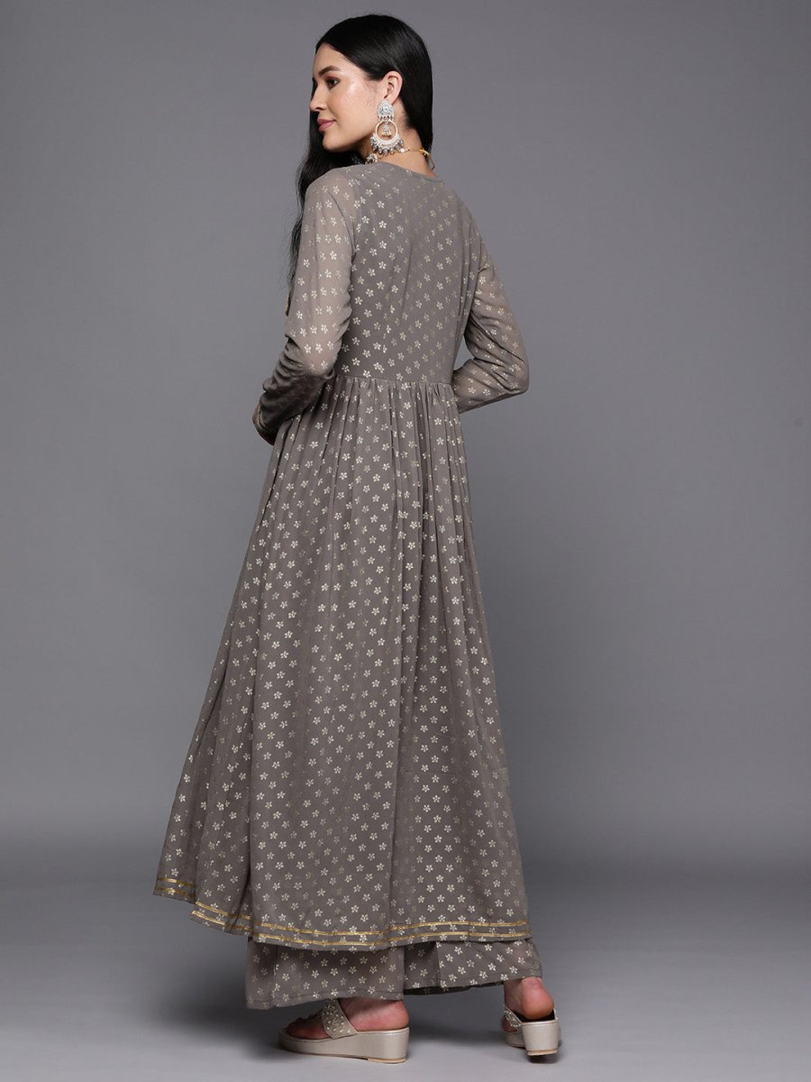 Ahalyaa Women Grey Floral Empire Kurta with Palazzos - Distacart