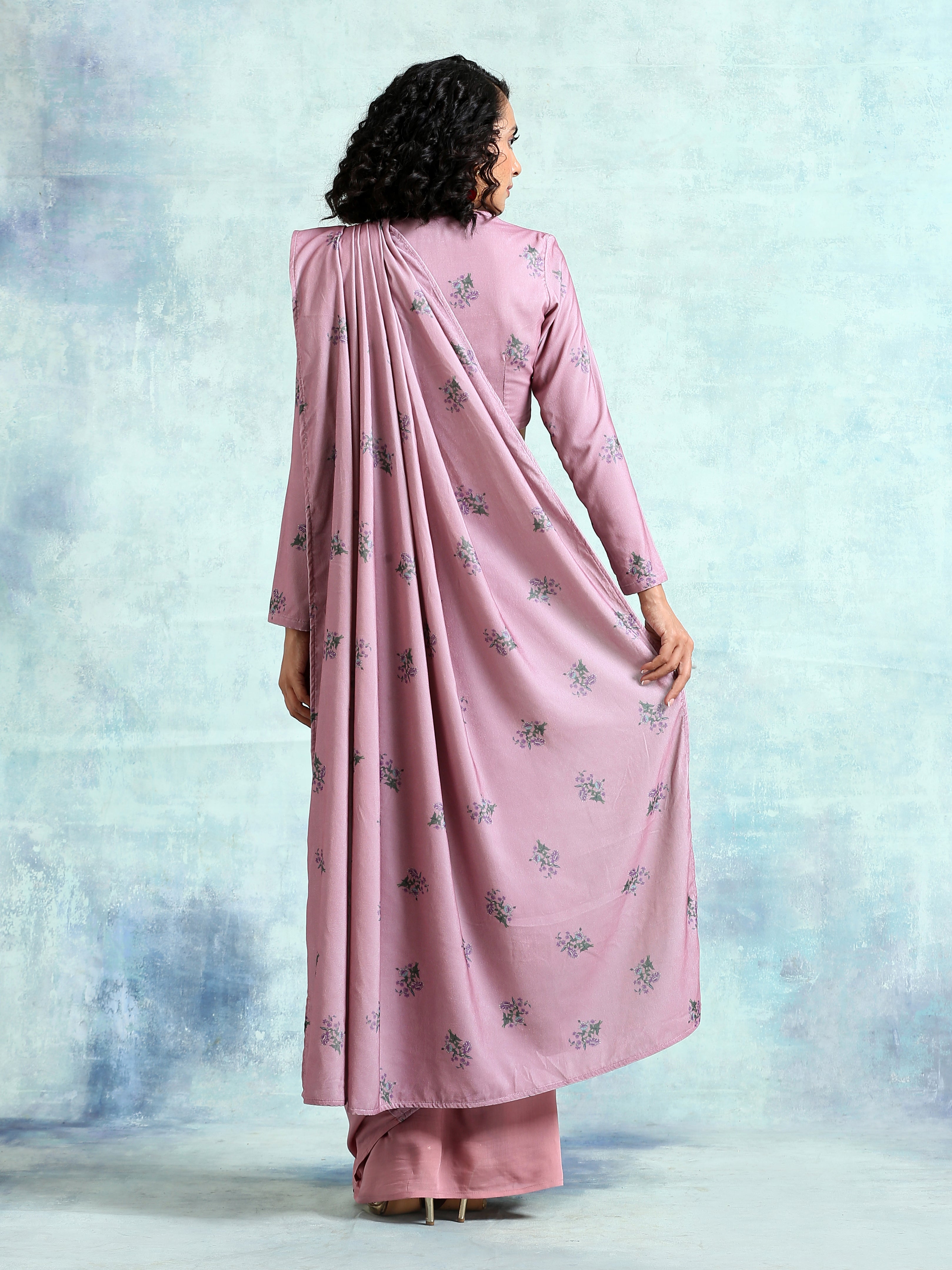 trueBrowns Light Mauve Printed Velvet Ready to Wear Saree - Distacart