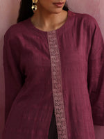 Thumbnail for trueBrowns Mauve Cotton Dobby Front Slit Kurta Set - Distacart