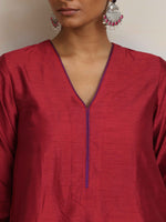 Thumbnail for trueBrowns Red Silk Kurta Set - Distacart