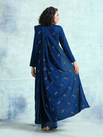 Thumbnail for trueBrowns Blue Embroidered Velvet Ready to Wear Saree - Distacart