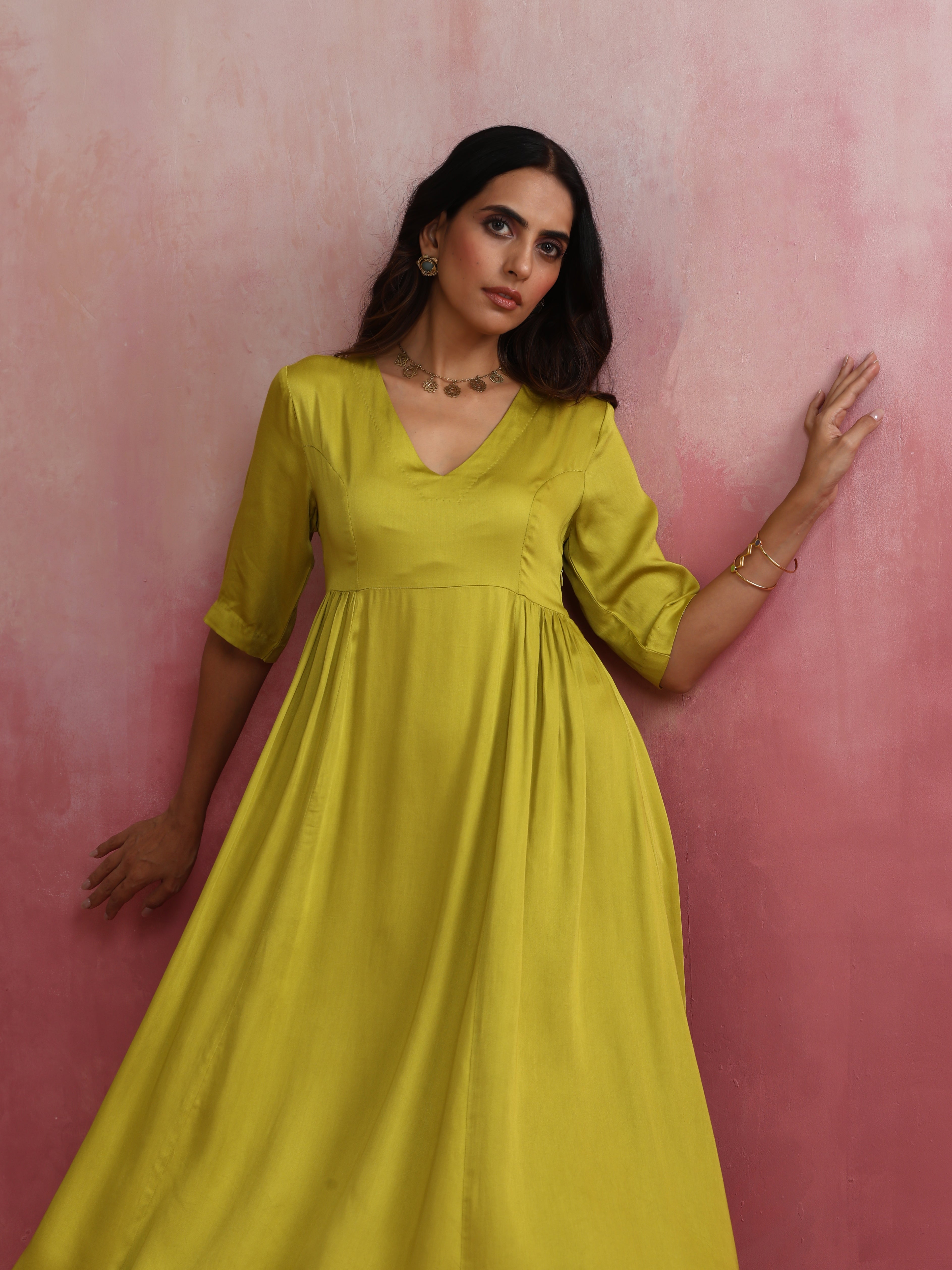 trueBrowns Modal Lime Green Dress - Distacart