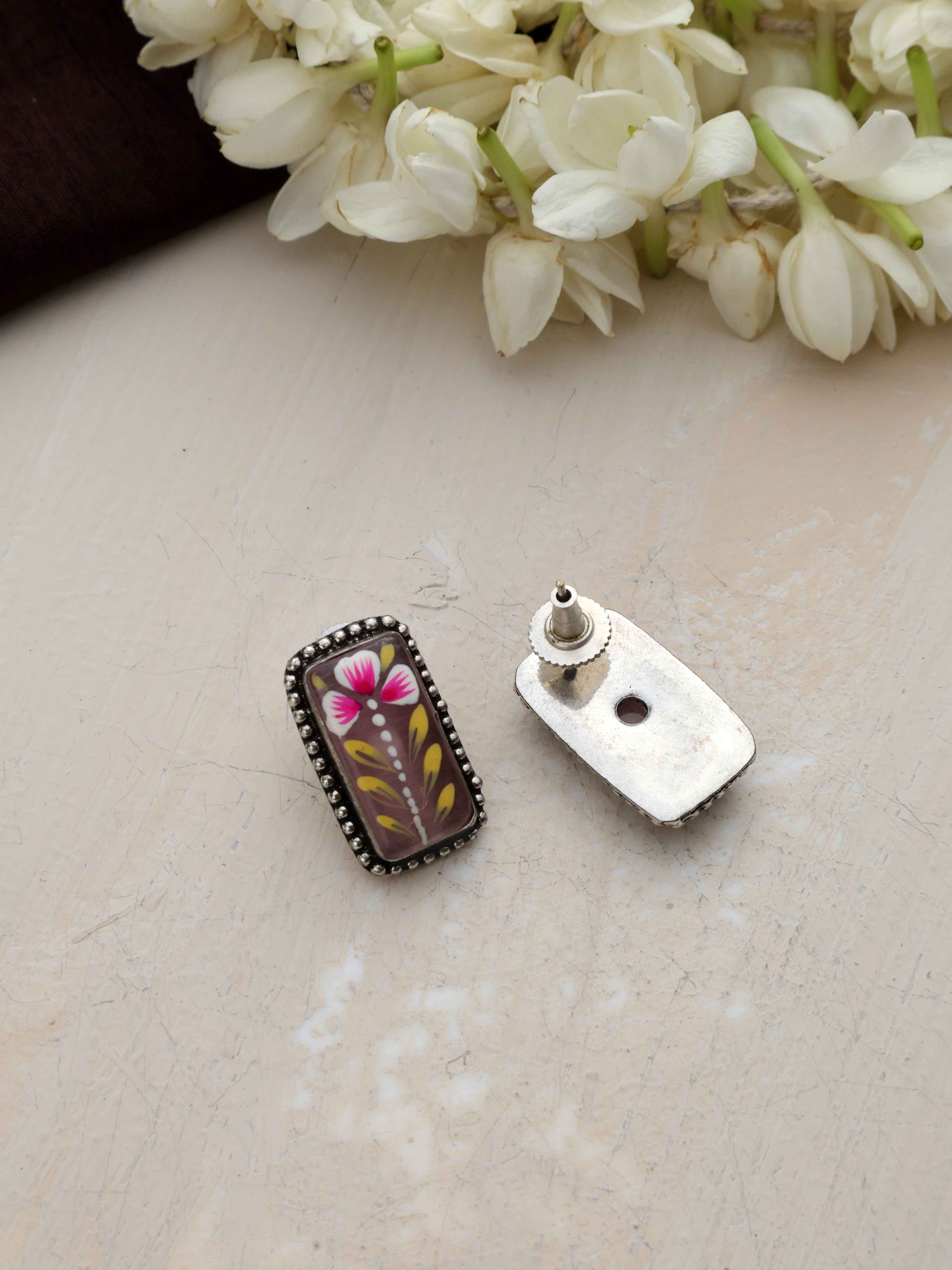 trueBrowns Silver Tone Handpainted Stud Earrings - Distacart