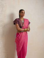 Thumbnail for trueBrowns Pink Gold Metallic Ready To Wear Saree