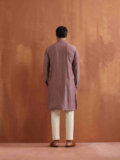 trueBrowns Men's Purple Cotton Dobby Kurta - Distacart