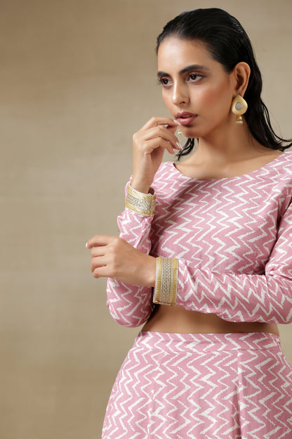 trueBrowns Light Mauve Bandhani Printed Silk Top Skirt Set - Distacart