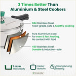 Thumbnail for The Indus Valley Tri-ply Stainless Steel Pressure Pan, Premium Quality, 3 Layer Thick Body, Heavy Bottom, 100% Food-safe, ISI Certified, Induction & Gas, 3.5/5L