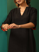 Thumbnail for trueBrowns Black Silk High Low Kurta Pant Set - Distacart