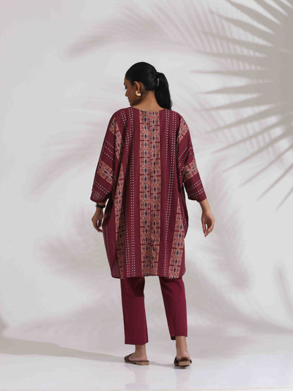 trueBrowns Purple Cotton Print Kurta Co-ord Set - Distacart