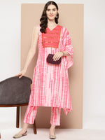 Thumbnail for Ahalyaa Printed One-Shoulder Flared Sleeve Sequinned Kurta with Trousers - Distacart