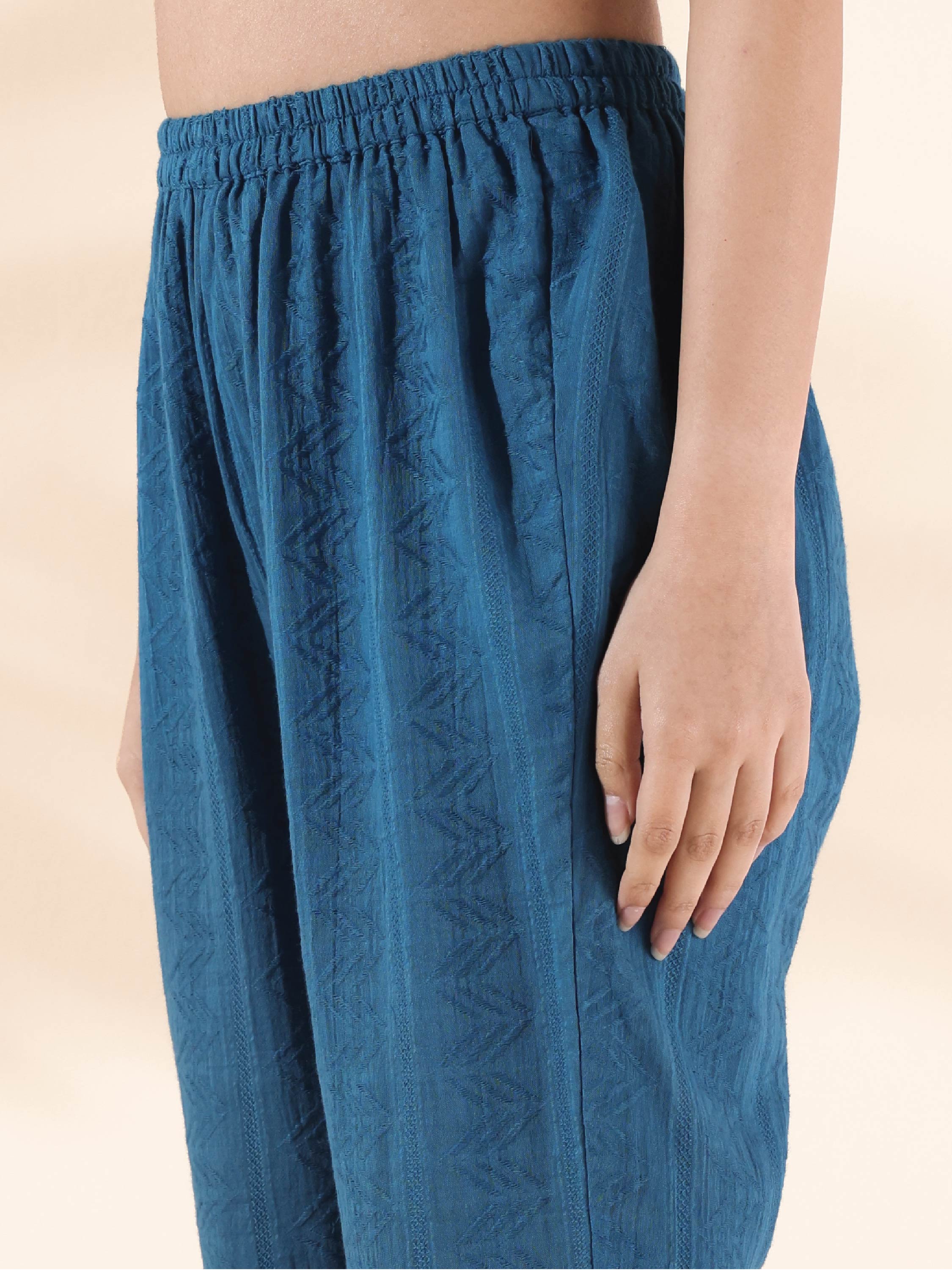 trueBrowns Blue Cotton Dobby Co-ord Set - Distacart