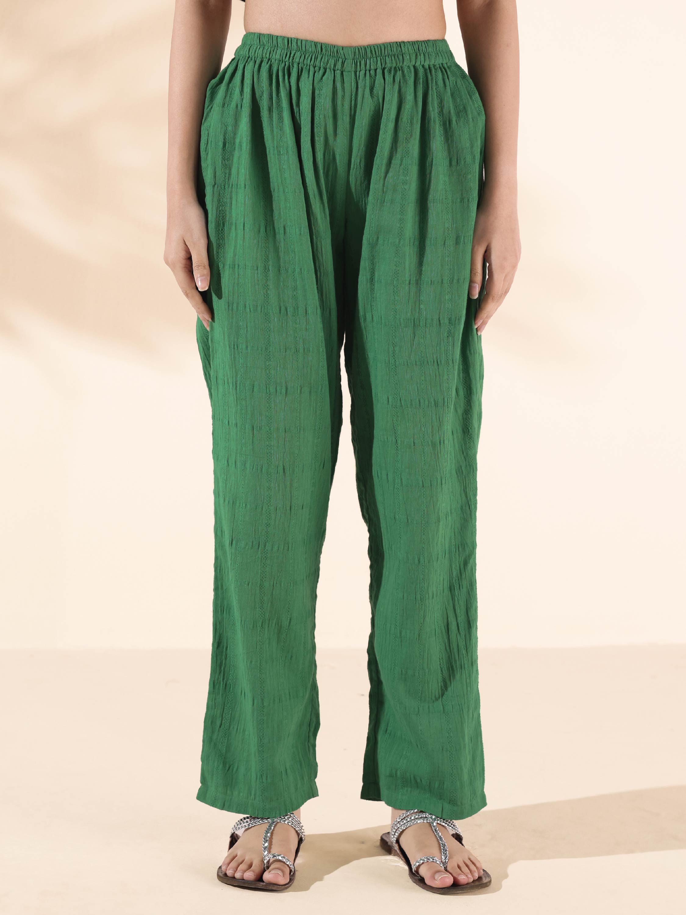 trueBrowns Green Cotton Dobby Relaxed Co-ord Set - Distacart