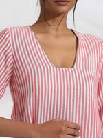 Thumbnail for trueBrowns Red Cotton Stripe Straight Kurta Set