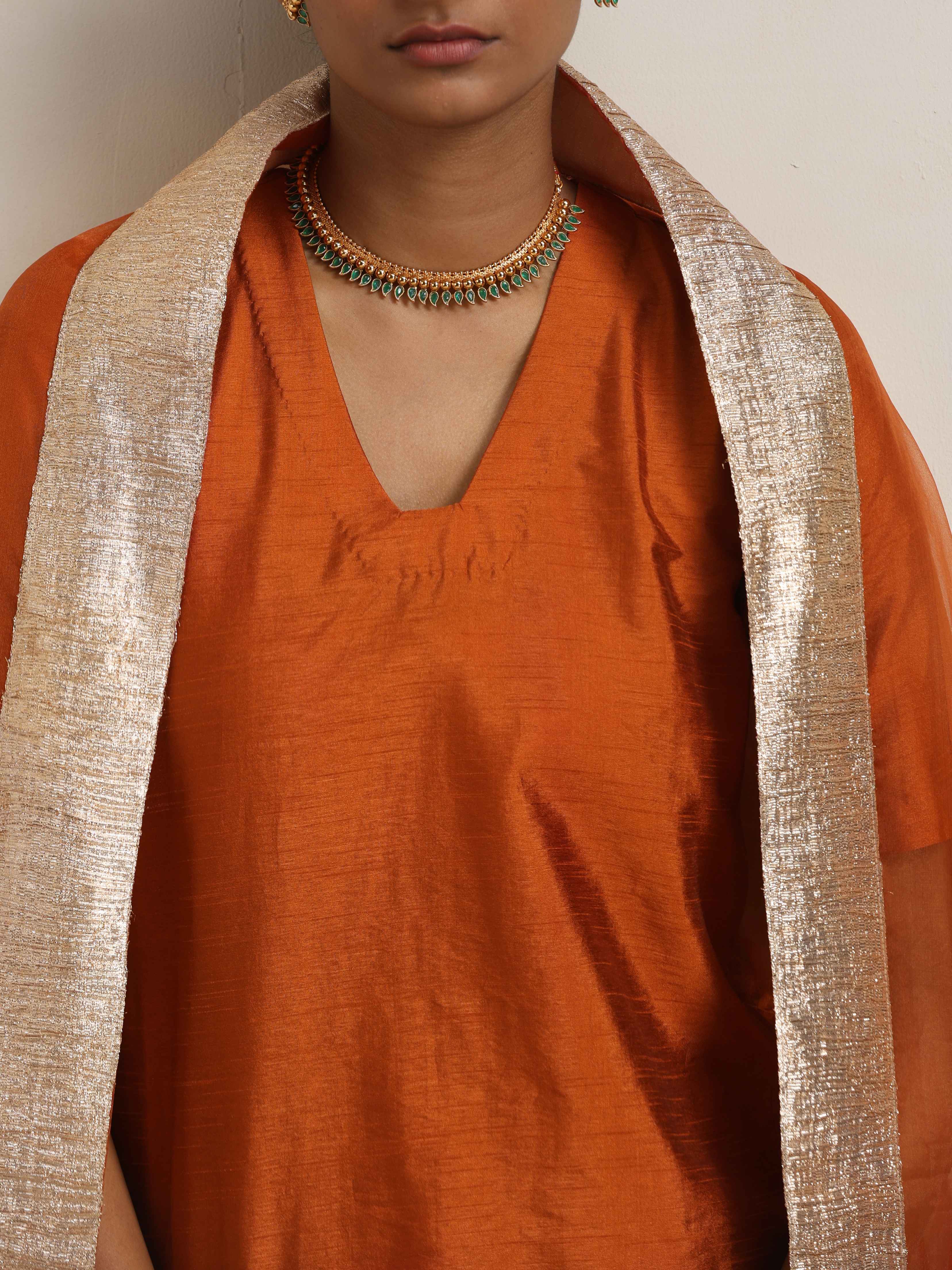 trueBrowns Orange Silk Sharara Dupatta Set - Distacart