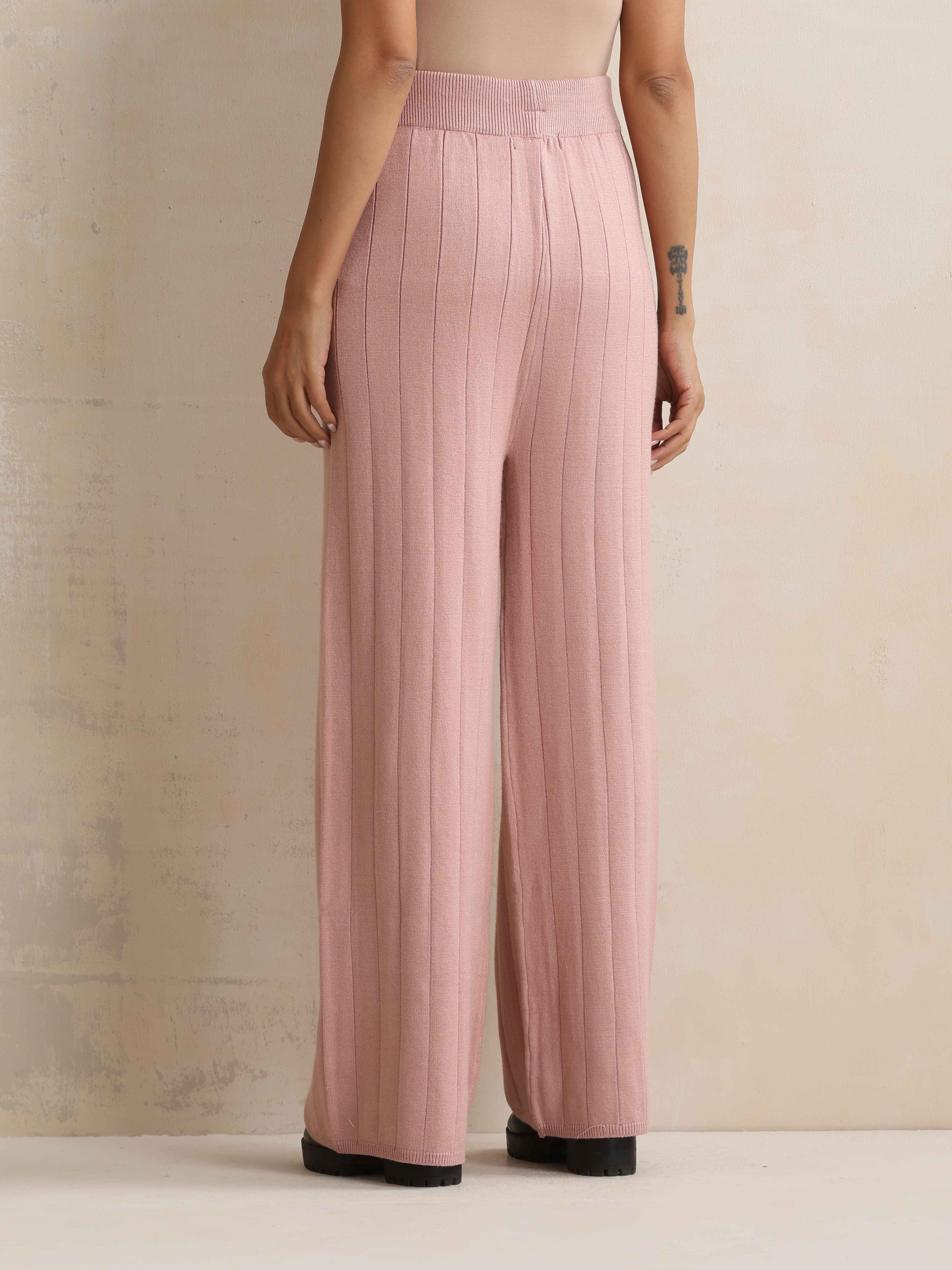 trueBrowns Pink Woollen Flared Pants