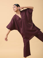 Thumbnail for trueBrowns Cotton Linen Purple Boxy Fit Co-Ord Set - Distacart