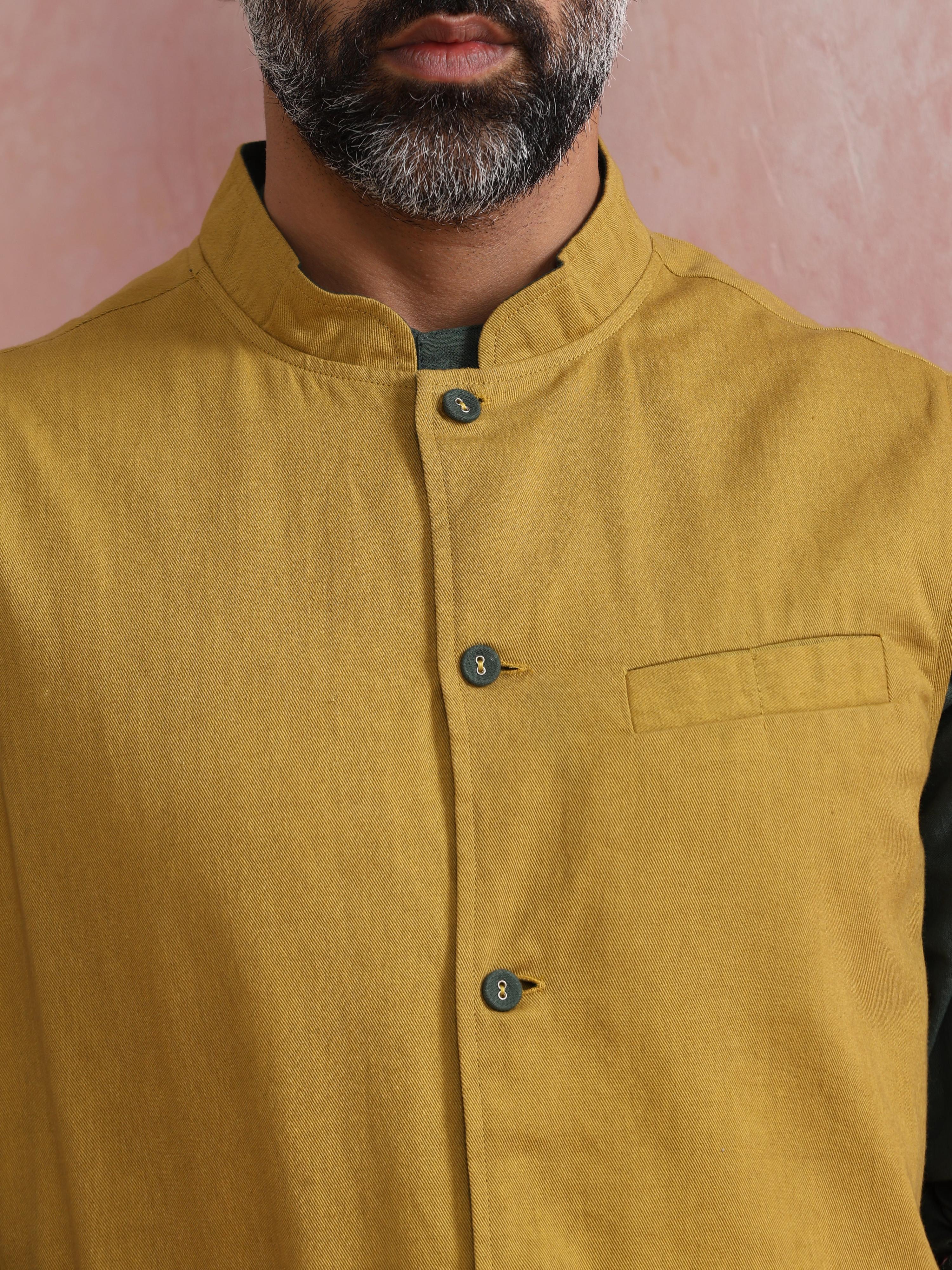 trueBrowns Men's Mustard Cotton Reversible Nehru Jacket