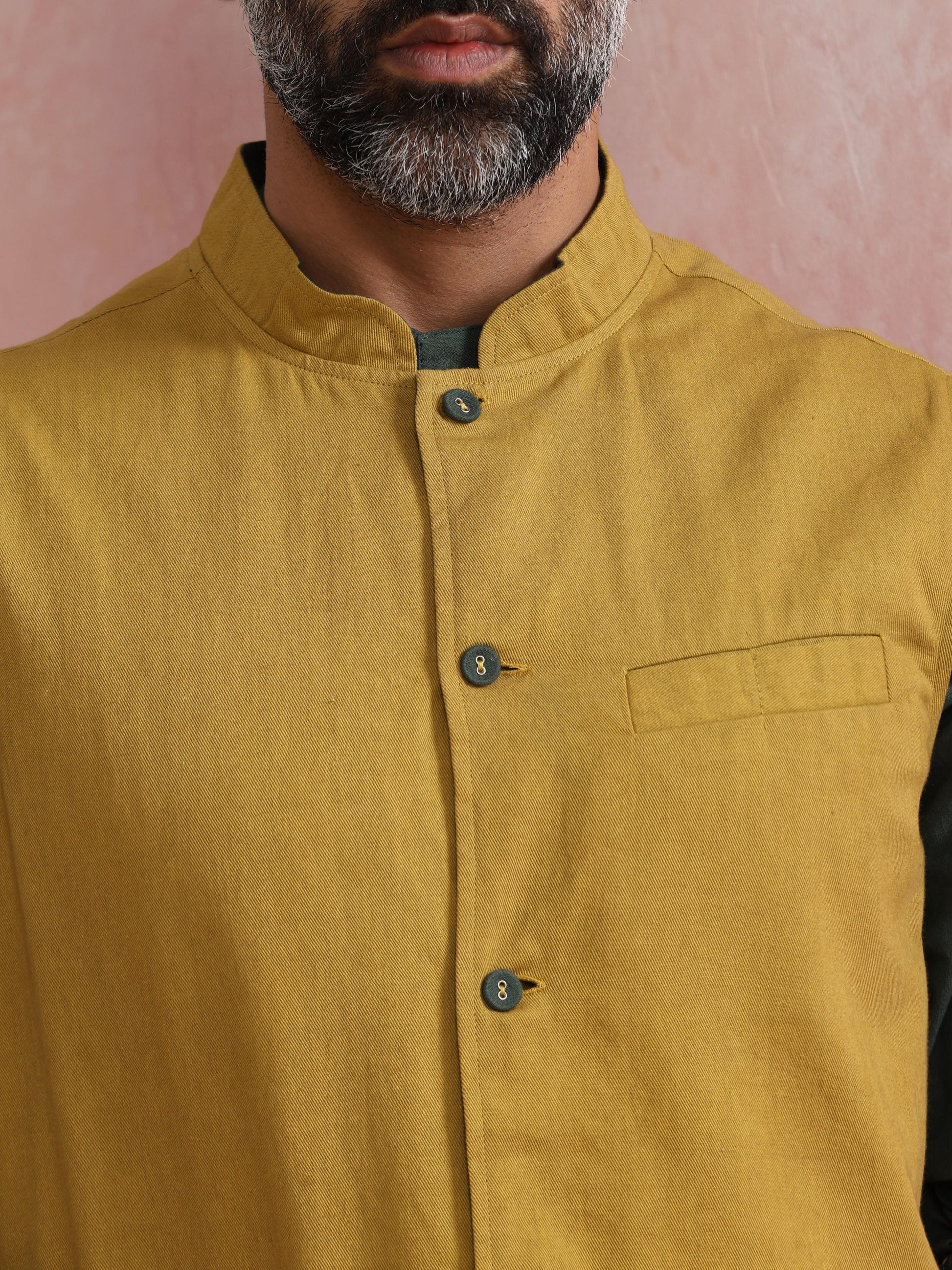 trueBrowns Men's Mustard Cotton Reversible Nehru Jacket - Distacart