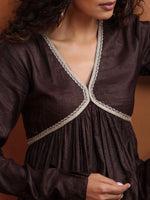 Thumbnail for trueBrowns Brown Metallic Flared Anarkali Kurta Set