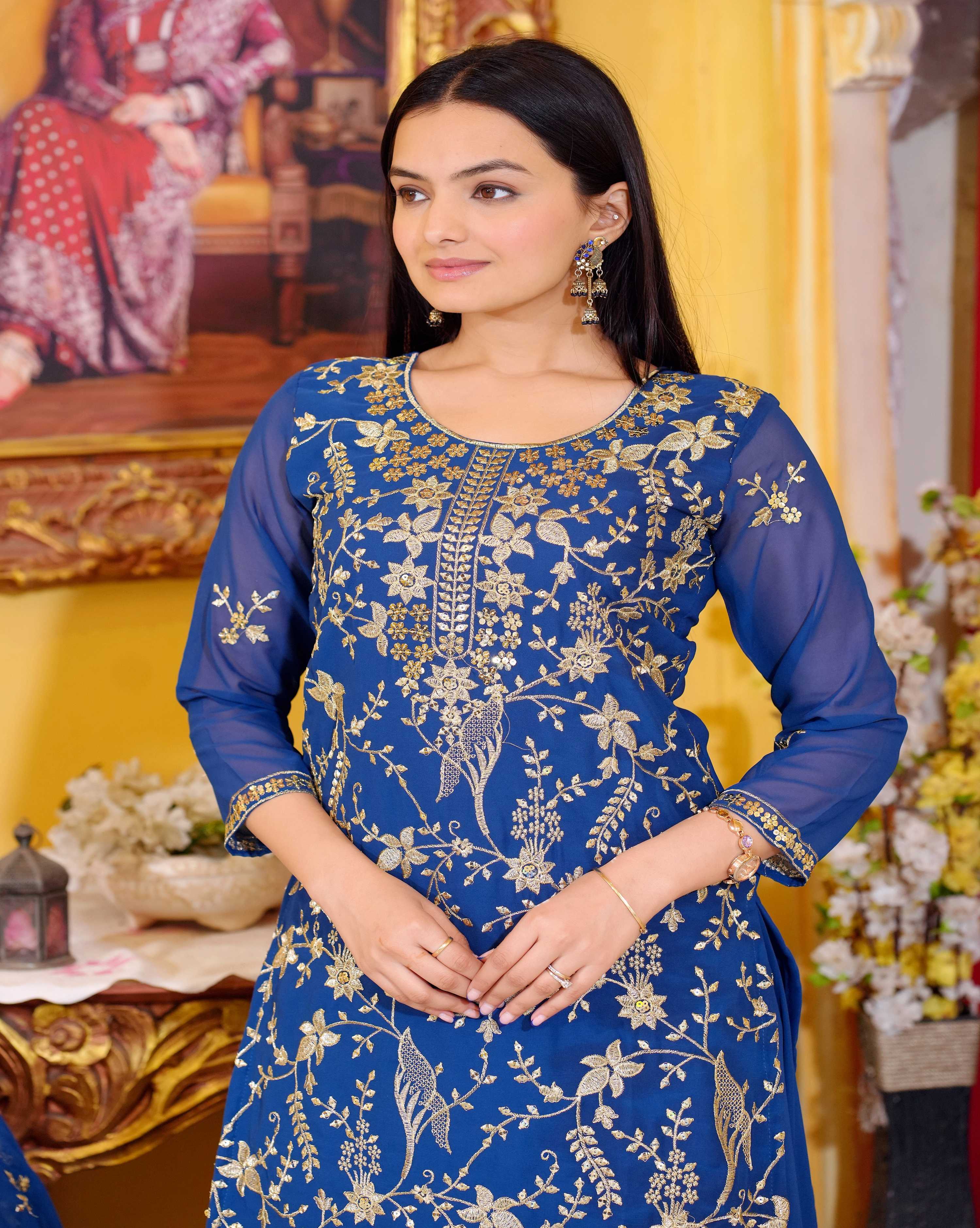Yash Enterprise Trendy Fox Georgette Sequence Embroidery Readymade Blue Salwar Suit