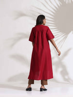 Thumbnail for trueBrowns Maroon Slub Highslit Kurta Set