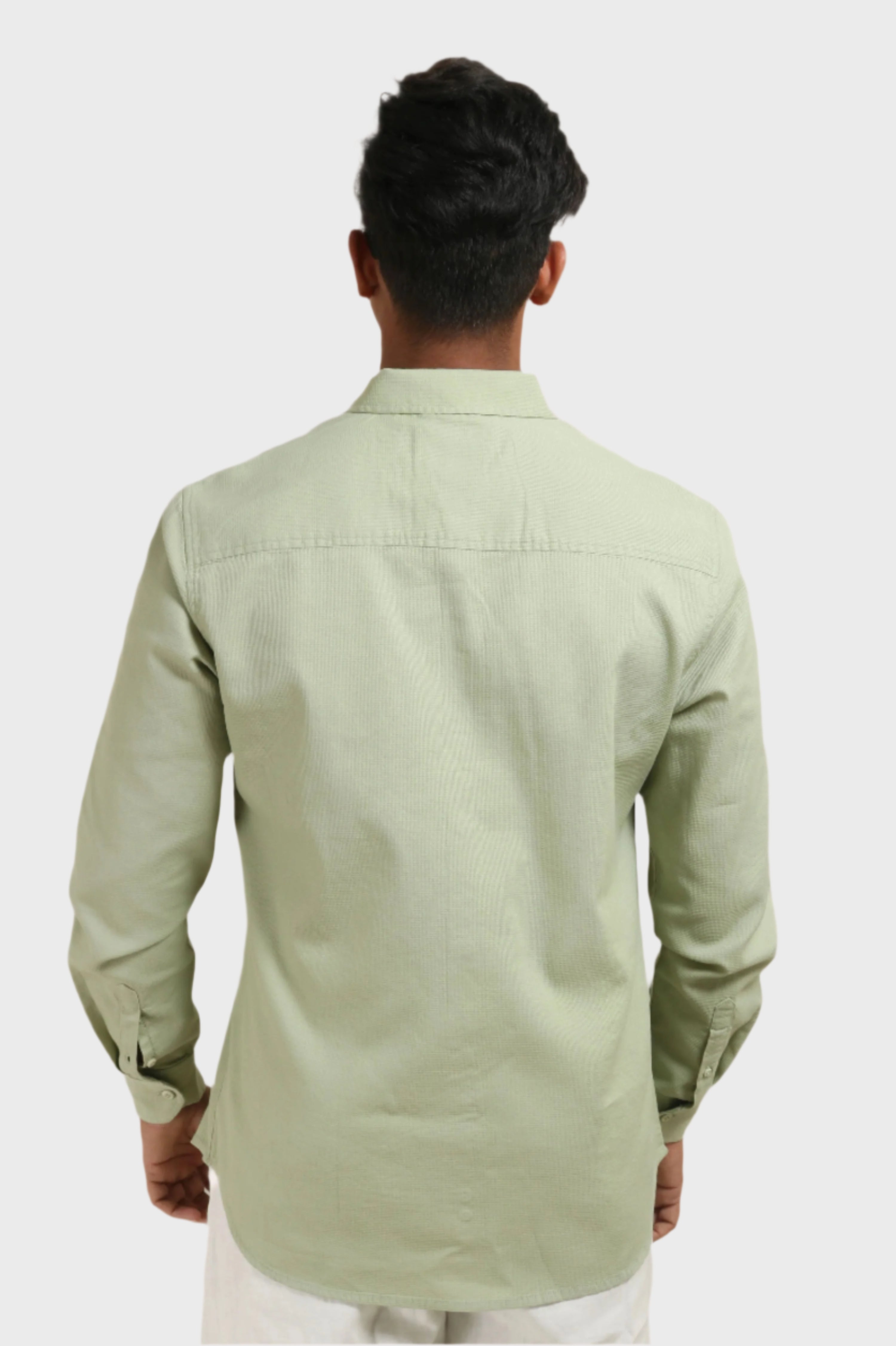 Xkind Pista Green Textured Slim Fit Shirt